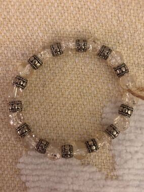 Clear Crystal Stretch Bracelet with Detailed Silver Accents